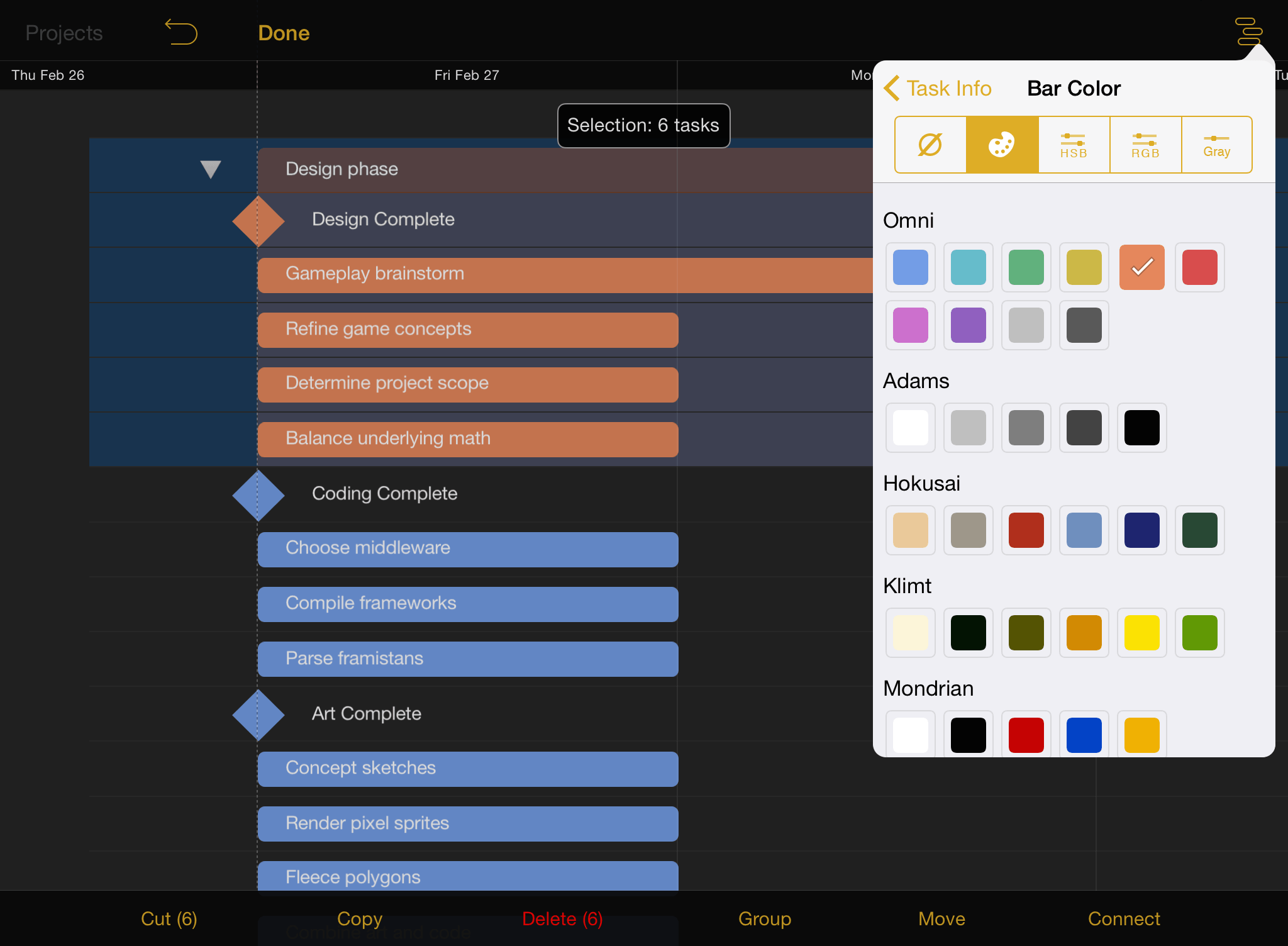 Styling a group’s bar color with the Task Inspector.