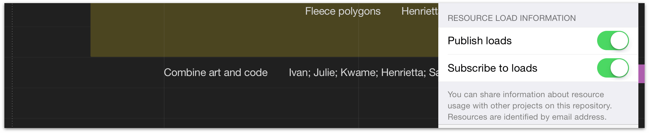 Choose whether to publish the project’s resource loads, subscribe to those of others in the same repository, or neither.