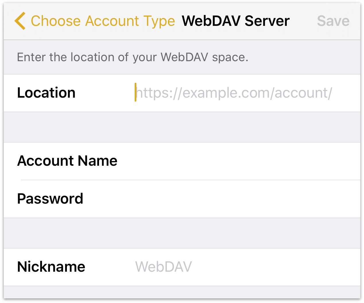 Enter the credentials for your WebDAV account.