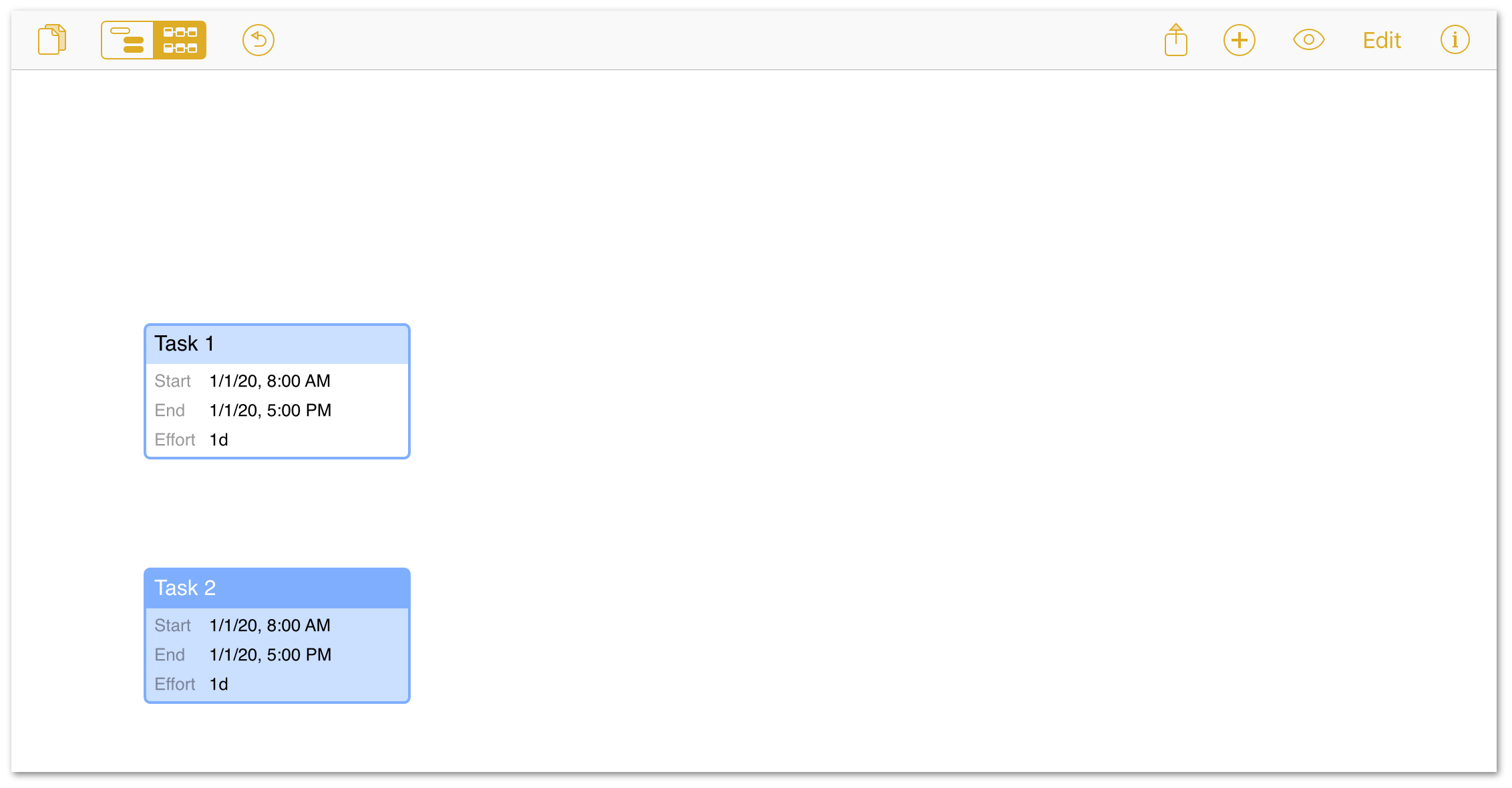 Creating a new task in Network View, either with or without a dependency.