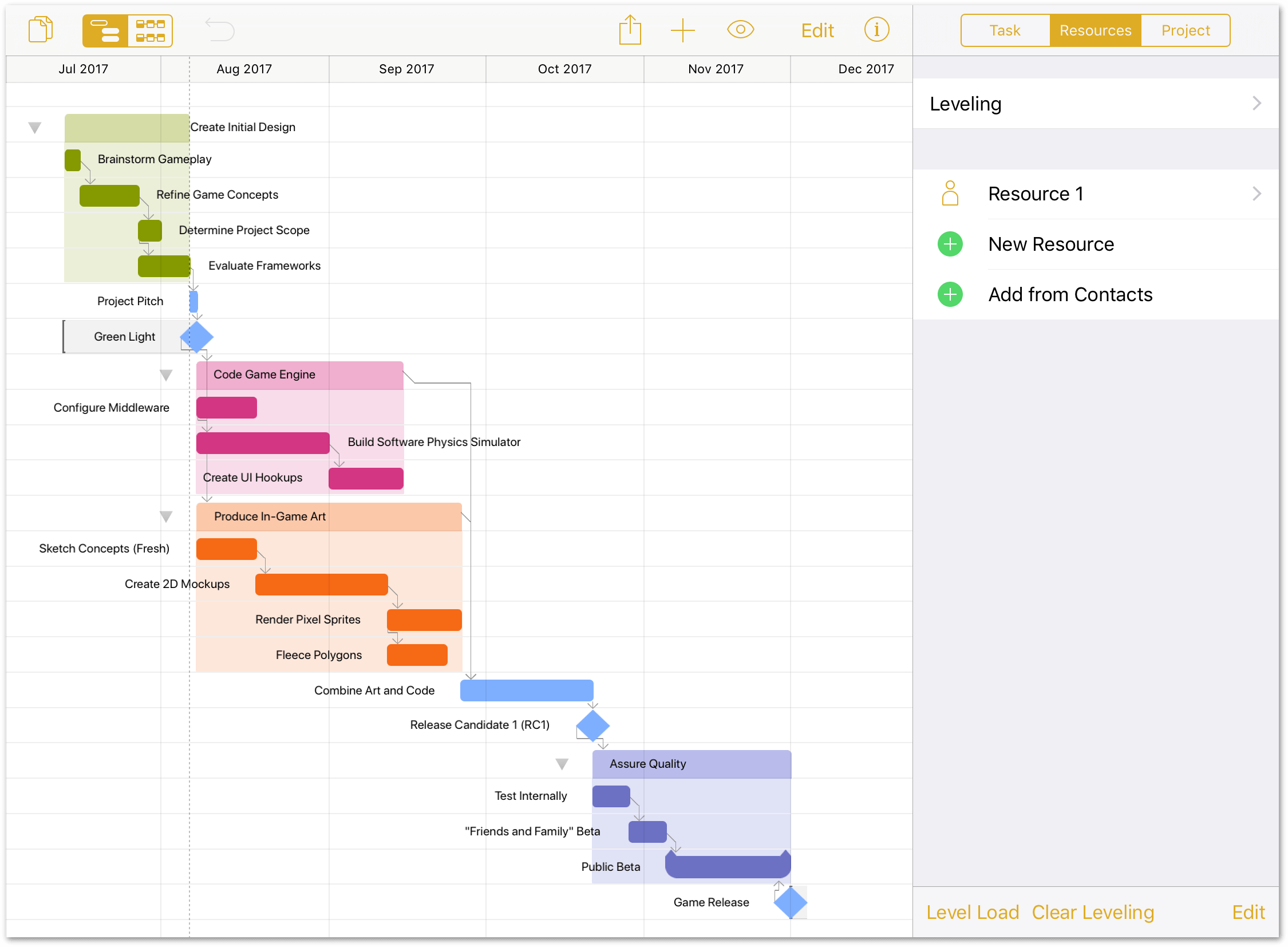 The single default resource that comes with a newly created project, as seen in the Resources inspector.