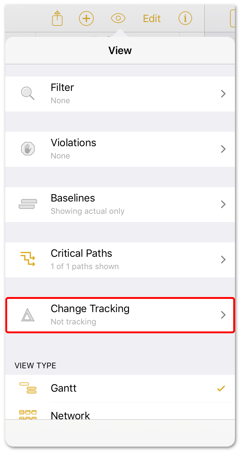 The View menu with the Change Tracking option highlighted
