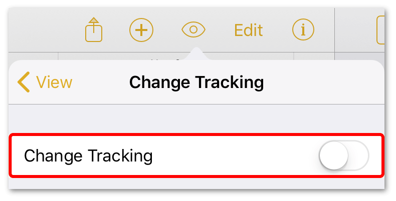 The View menu, showing the switch used to turn Change Tracking on or off