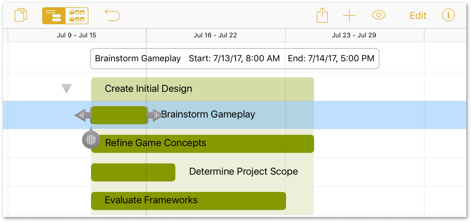 The Brainstorm Gameplay task is selected in the project editor.