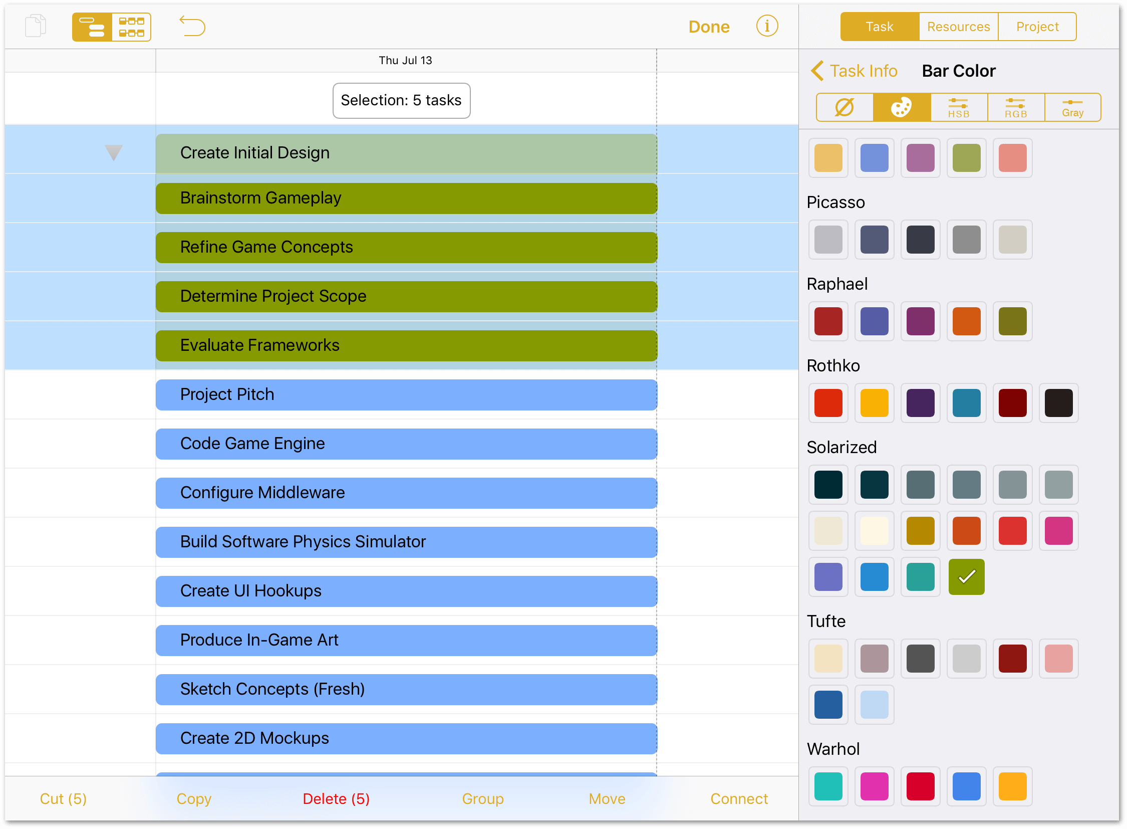 Choosing a color from the Color Palette