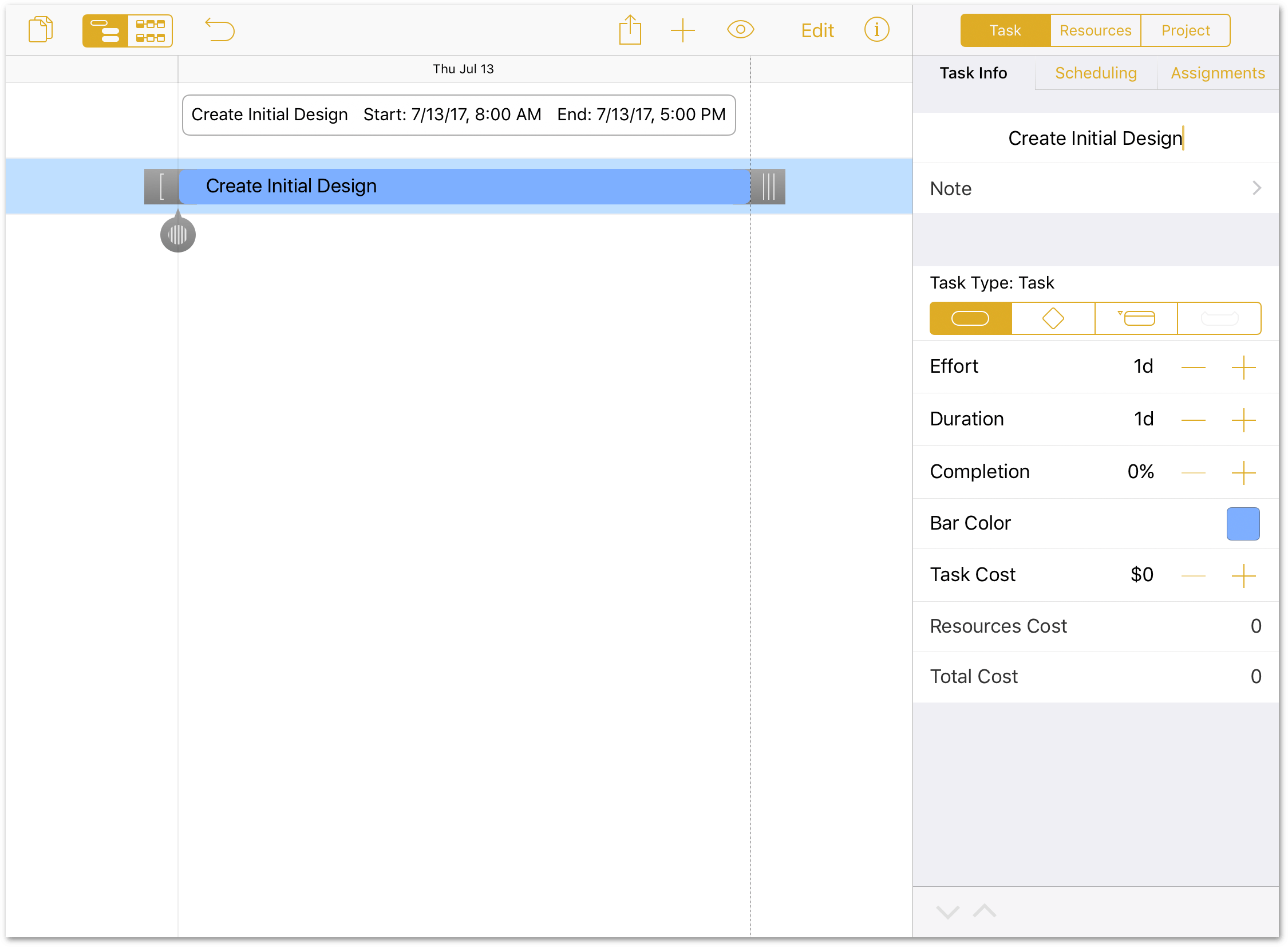 Using the Task inspector to change the name of a task