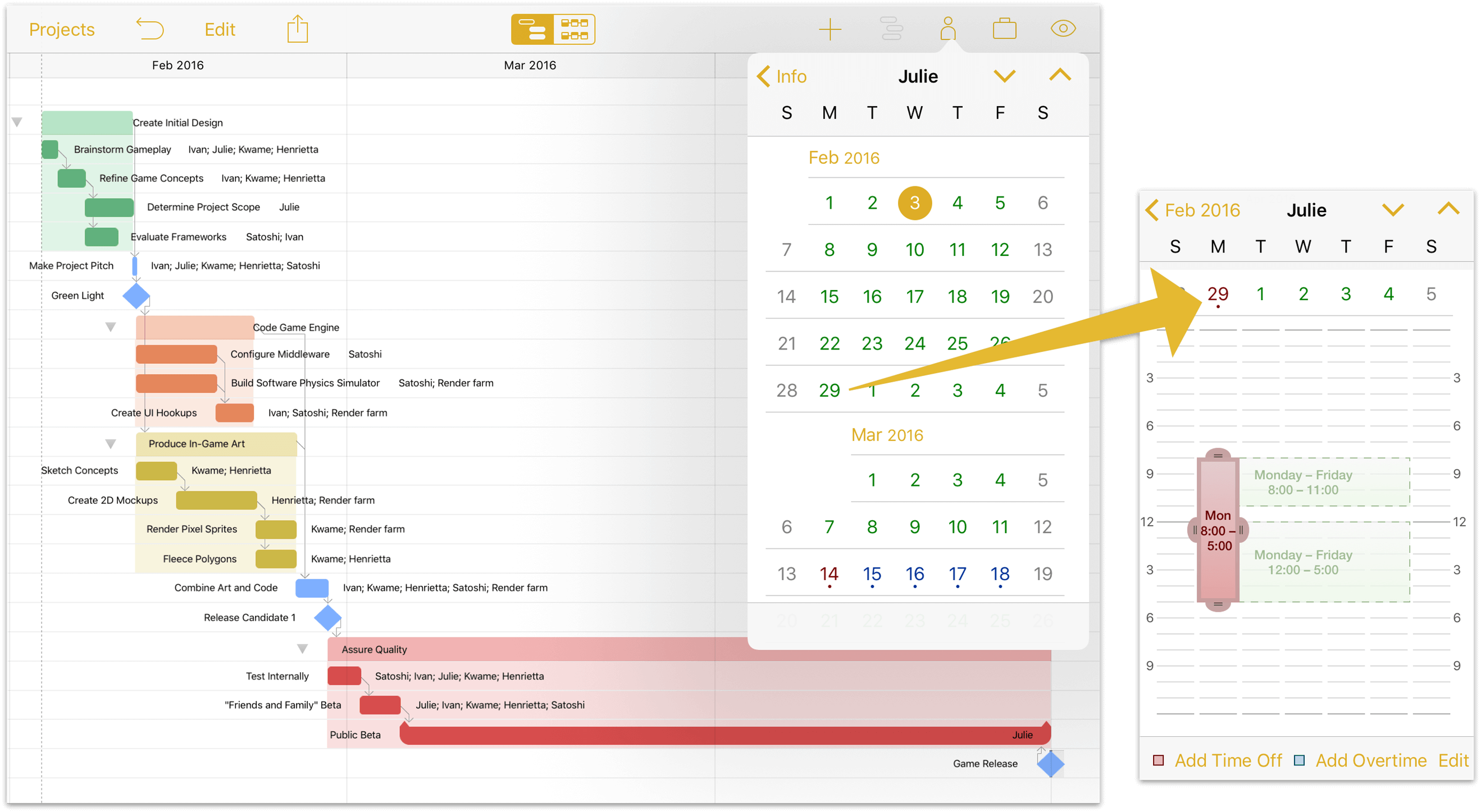 Julie’s personal project schedule exceptions.