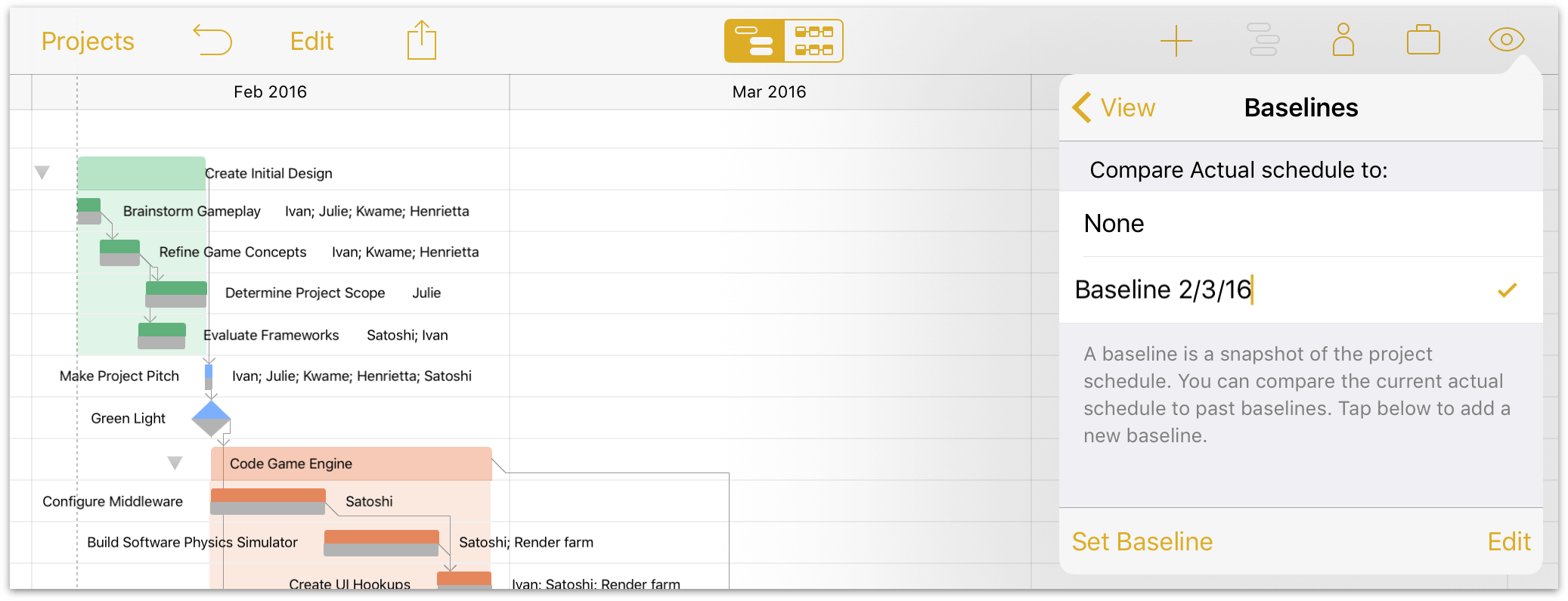 Setting a baseline with the View inspector.