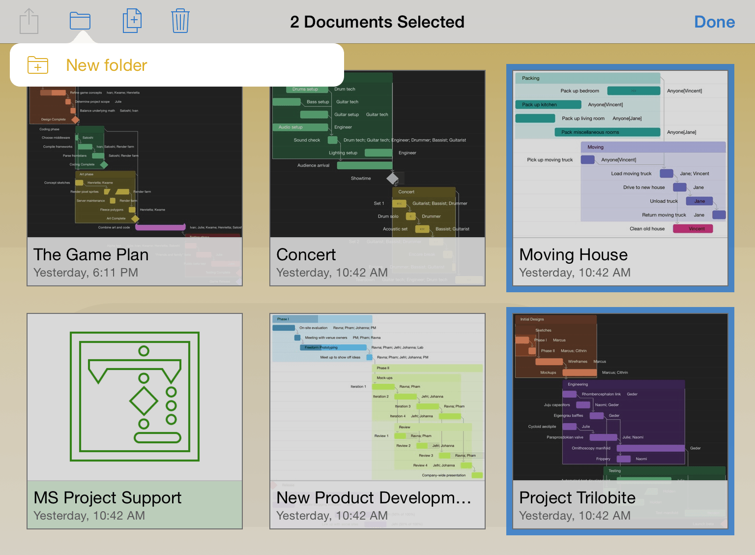 Creating a new folder as a Move destination for the currently selected projects.