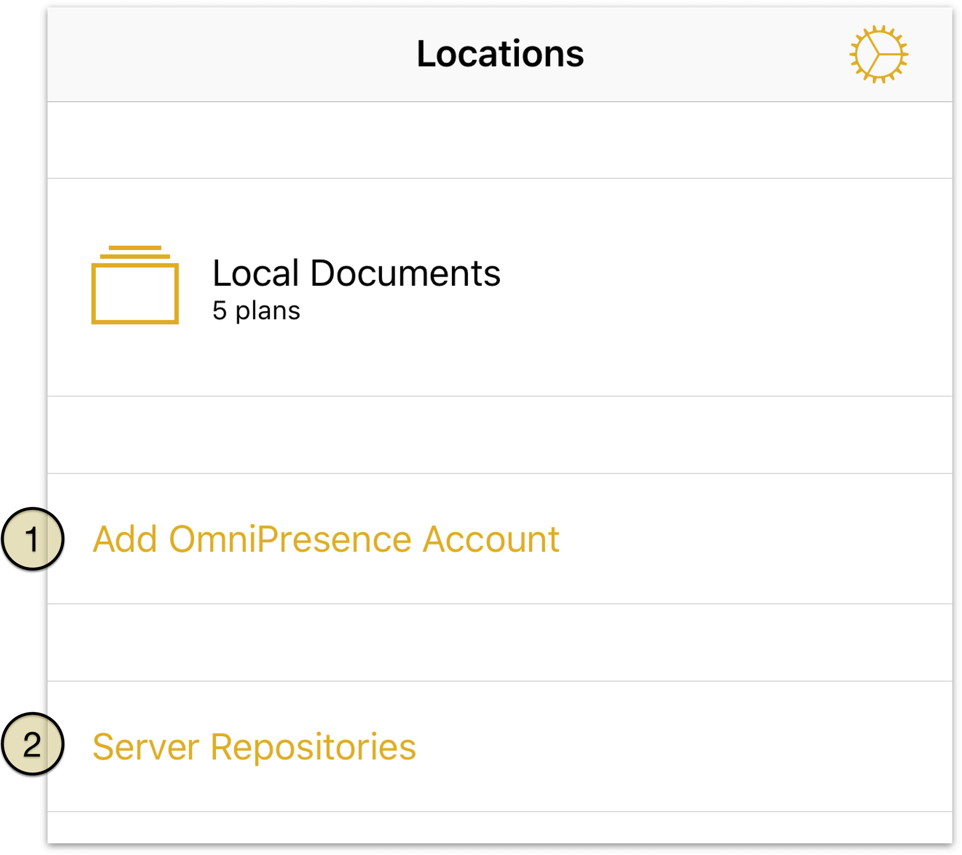 An Omni Sync Server server repository account is visible on the Locations screen.