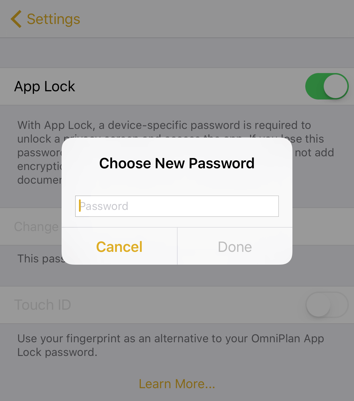 You are prompted to choose a new password when setting up App Lock for the first time.