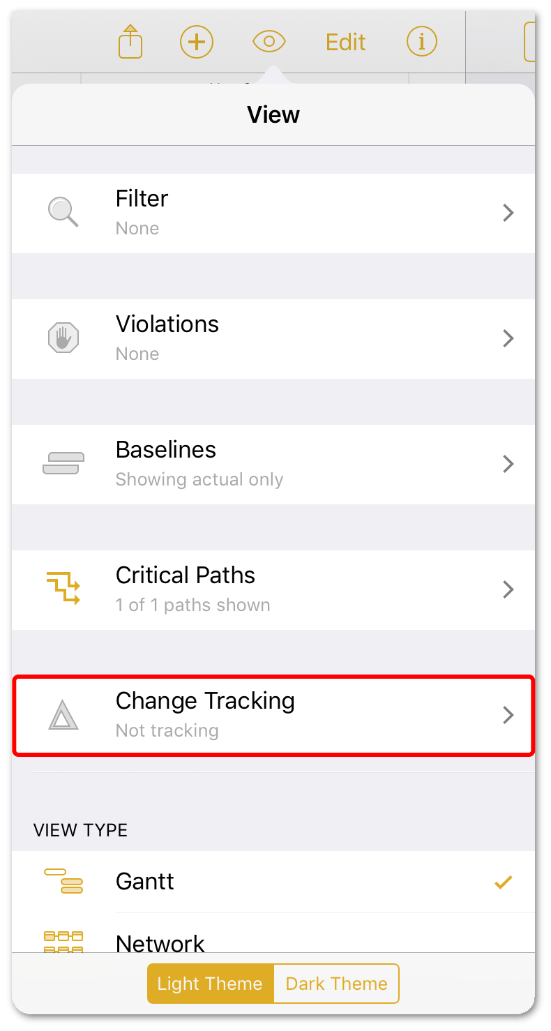 The View menu with the Change Tracking option highlighted