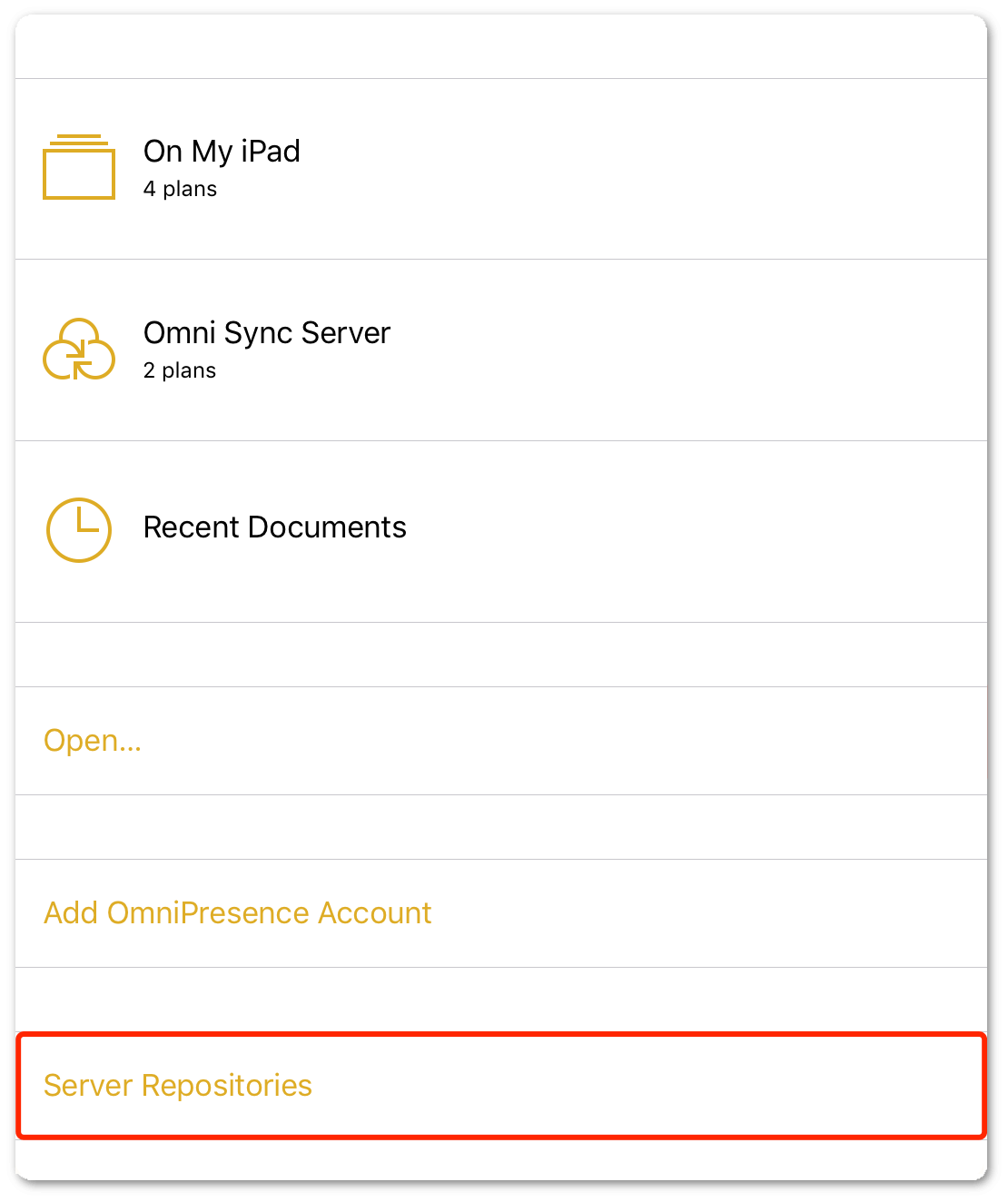 Toward the bottom of the Locations screen, tap Server Repositories to start the subscription process