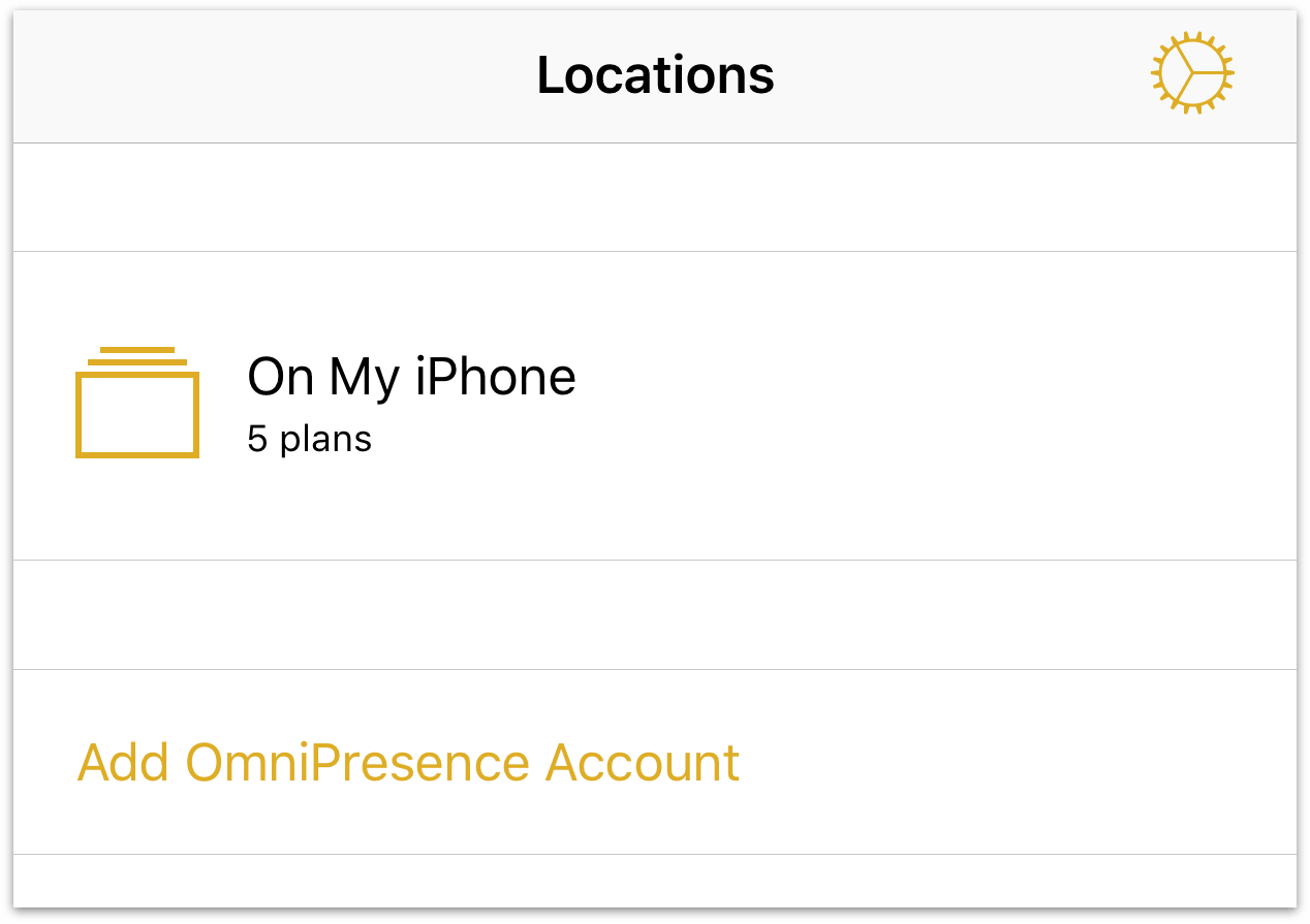 The Locations screen with Add OmniPresence Account displayed.