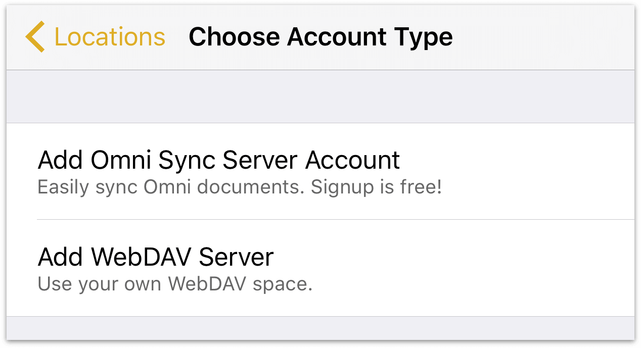 Choose from Omni Sync Server or a WebDAV server.