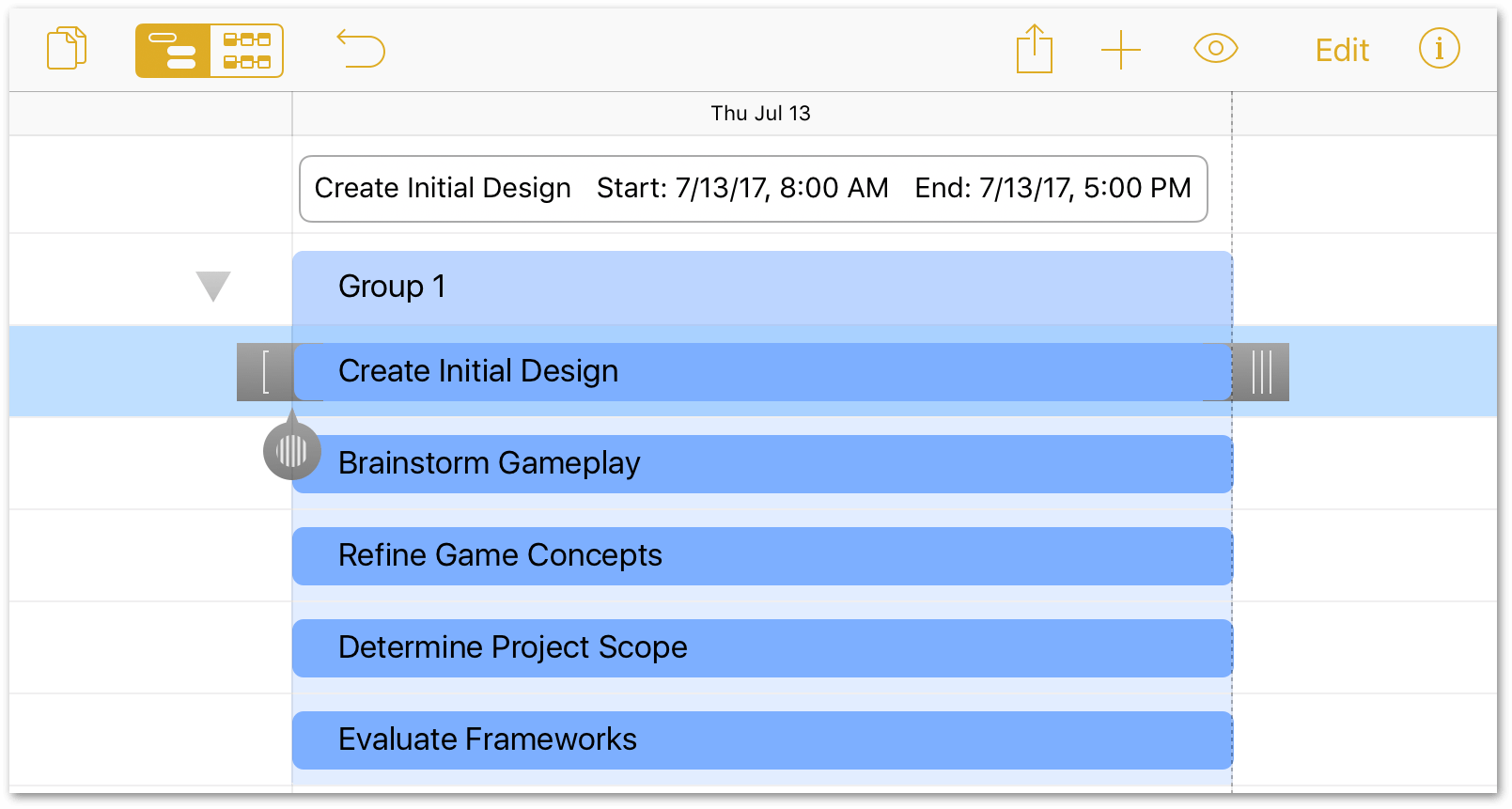 The Create Initial Design task, selected in the project editor