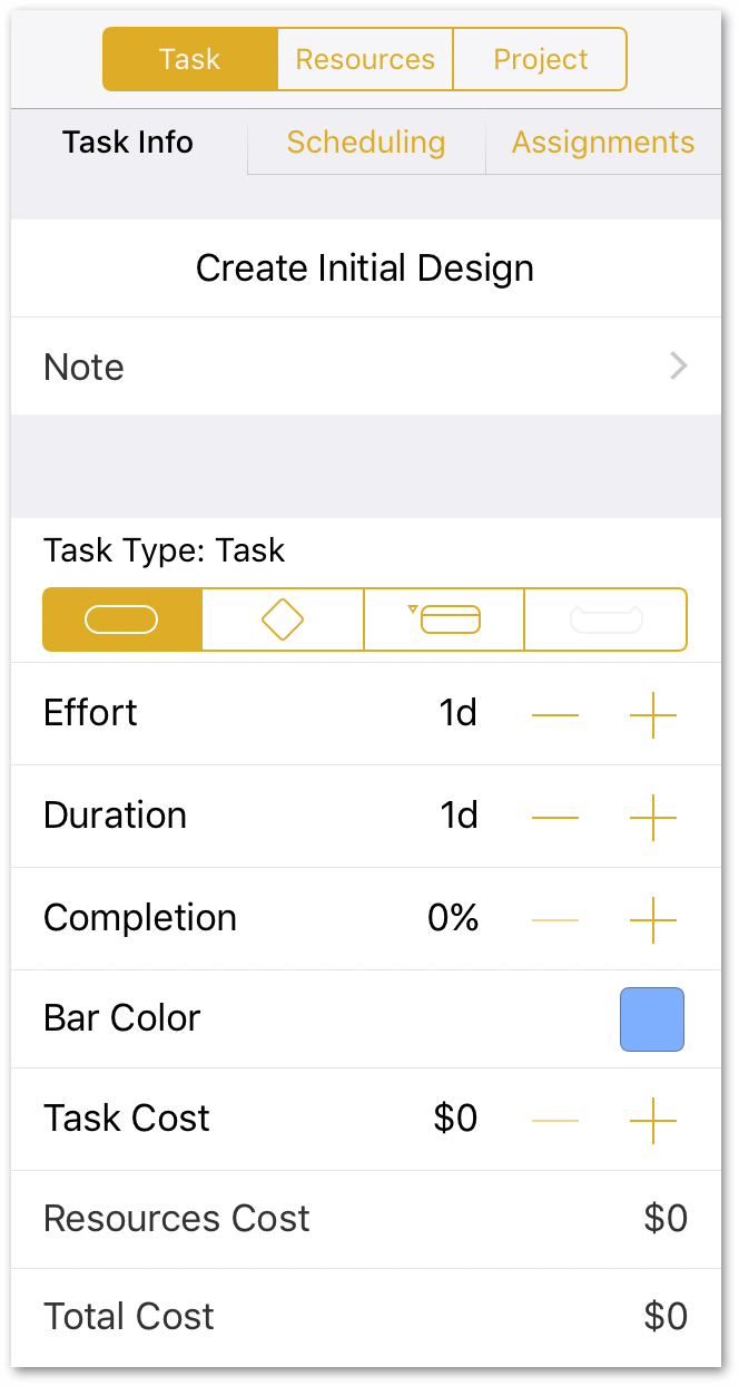 The Task inspector, open to the Task Info tab