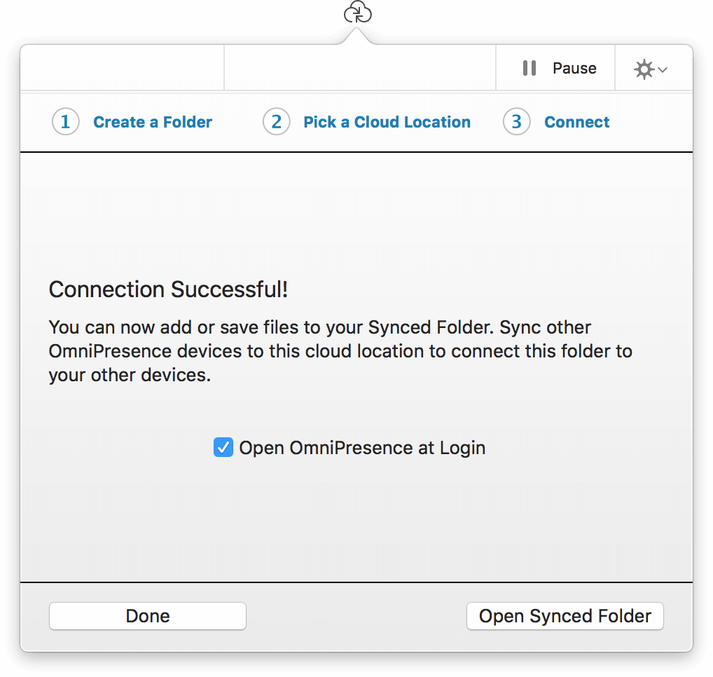 The OmniPresence popover lets you know when it has successfully connected to the Omni Sync Server account