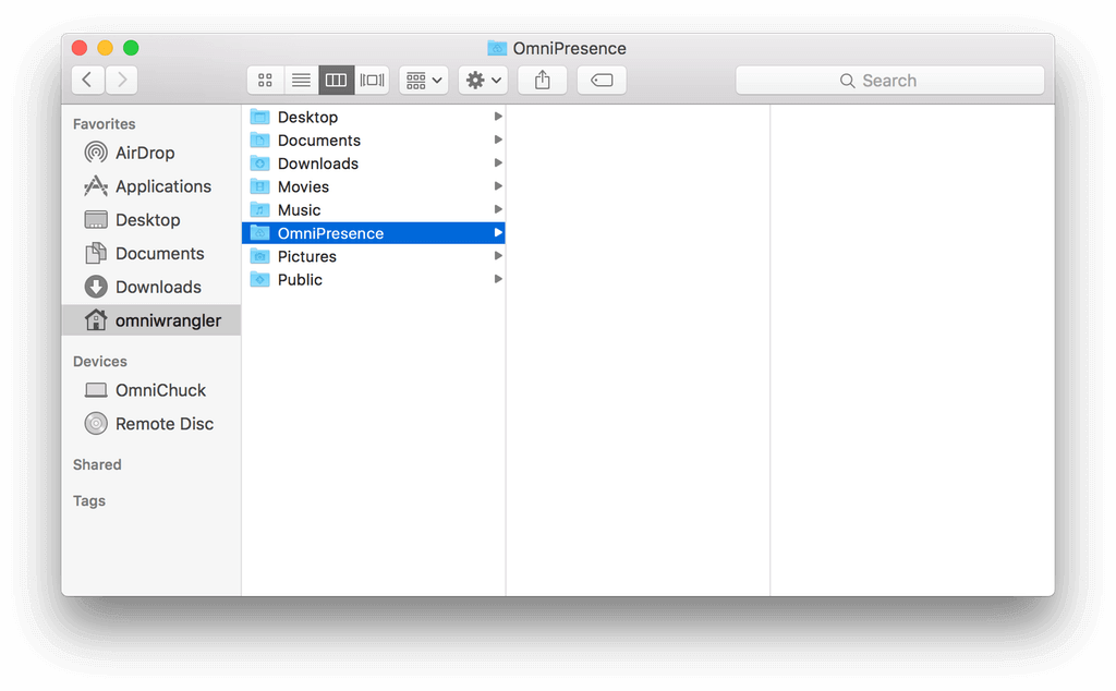 A Finder window with the OmniPresence folder selected