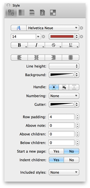 The Style inspector after setting the text properties for the Red named style