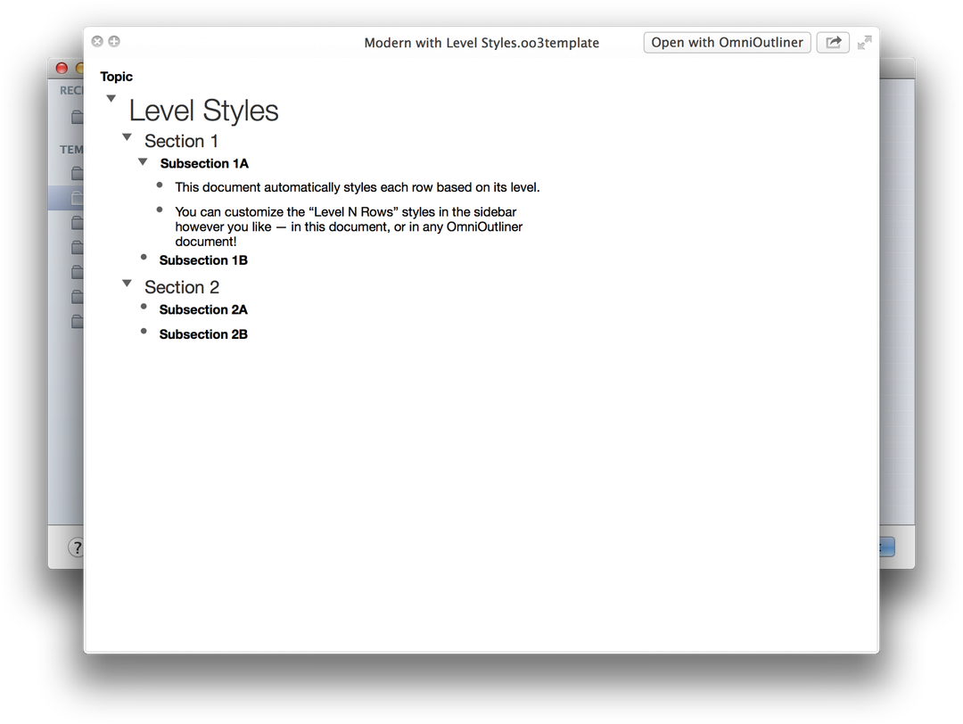 A preview of the Modern with Level Styles template