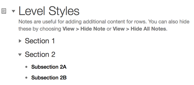 The Section 1 row, collapsed after using Option-click on its row handle