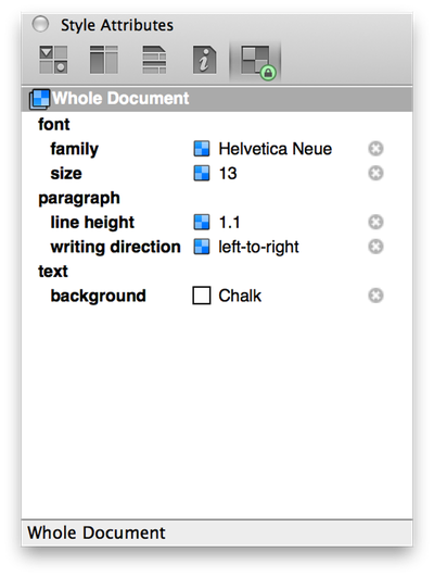 The Whole Document styles as shown in the Style Attributes inspector