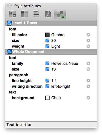 The Style Attributes inspector changes to show you the styles of the row youre in