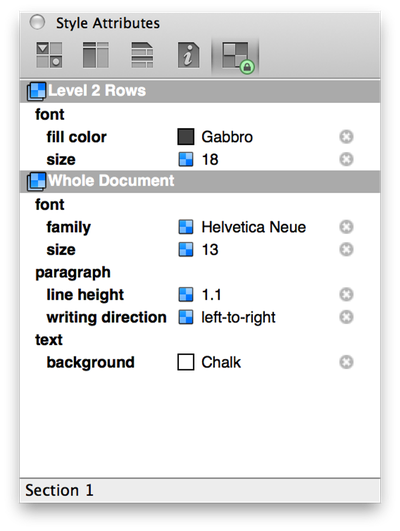 The style properties of Level 2 Rows, as shown in the Style Attributes inspector