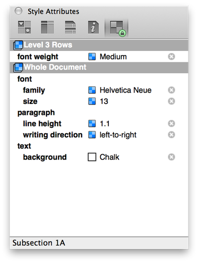 The style properties of Level 3 Rows, as shown in the Style Attributes inspector