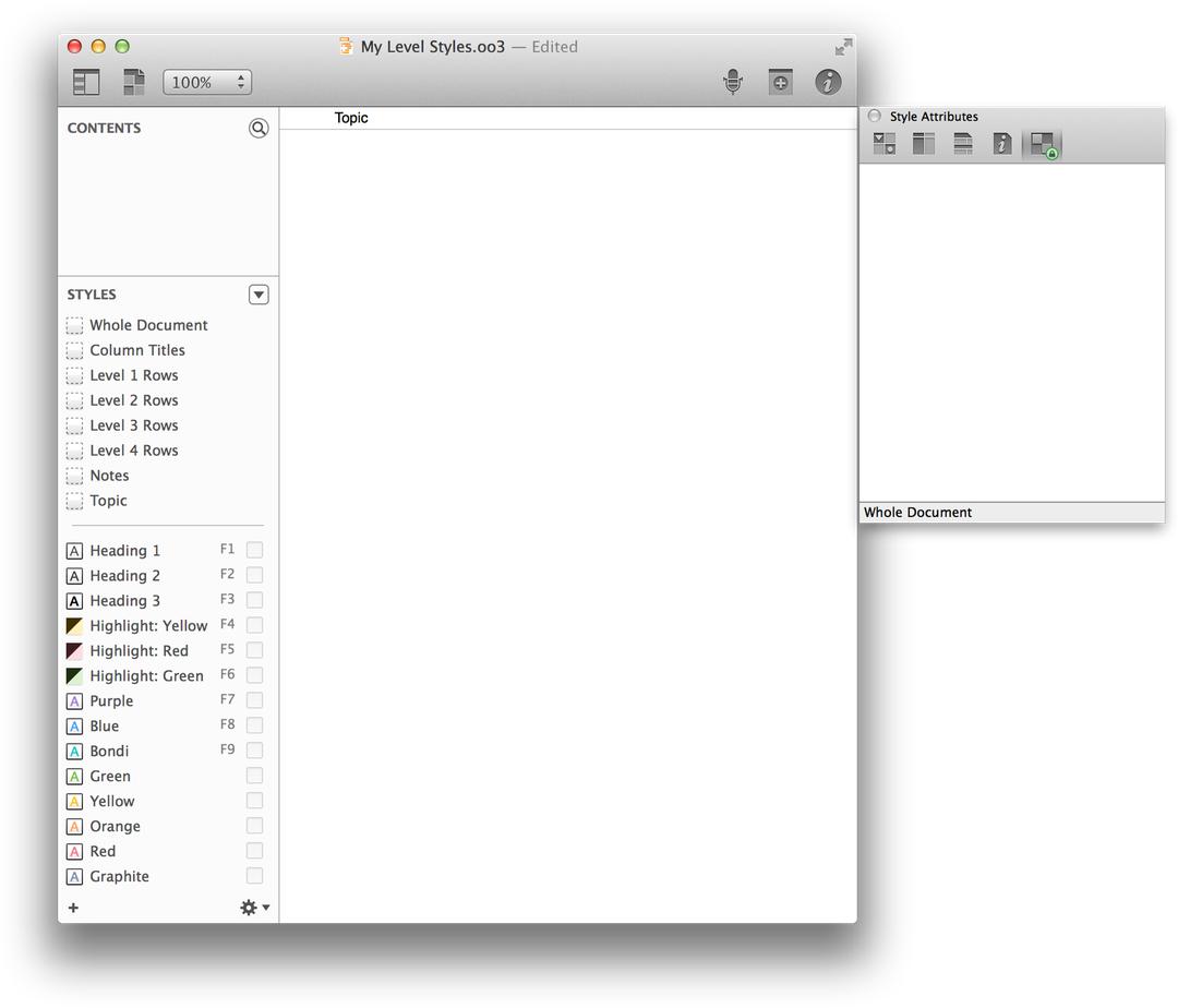 An empty document is a fine place to start when youre trying to learn how to use OmniOutliner and navigate your way around within a document