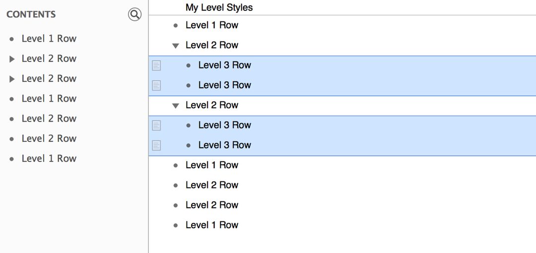 Indent the Level 3 Rows