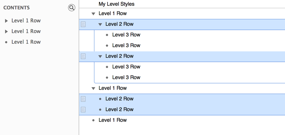 With the Level 2 Rows indented, your document starts to take shape