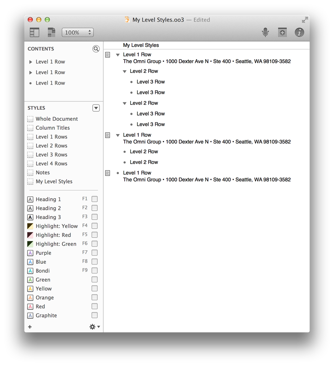 Enter some text as Notes for the Level 1 Rows