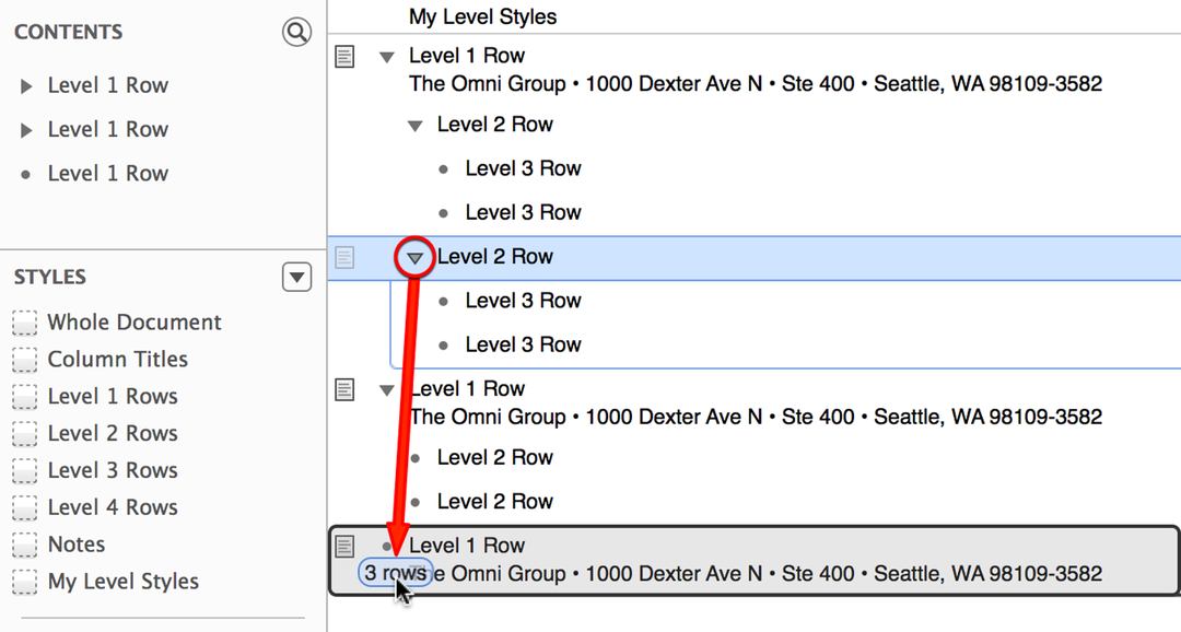 Drag and drop rows to relocate them within your document