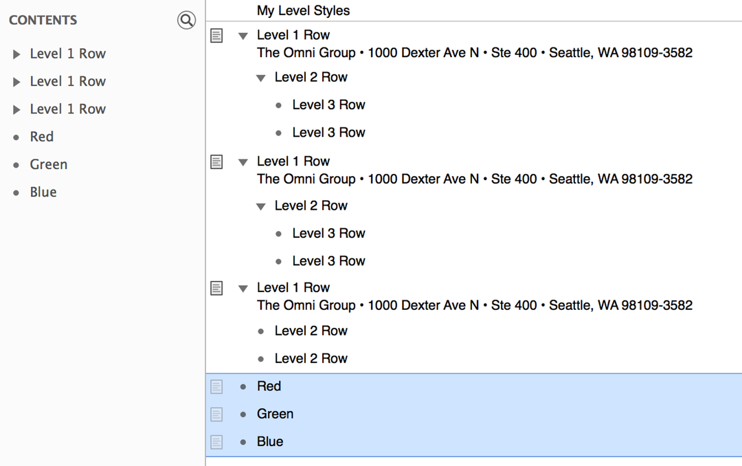 Select the Red, Green, and Blue rows