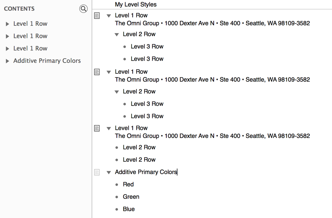 Enter some text into the Level 1 Row