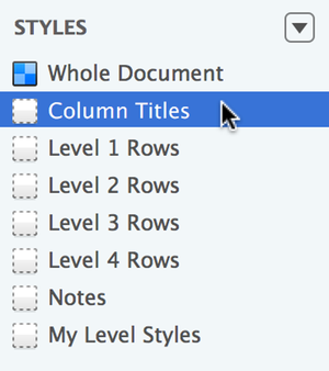 Select Column Titles in the Styles pane of the sidebar