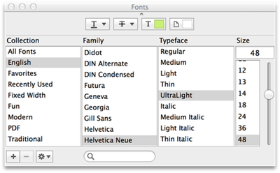 Open the Fonts window to change the Typeface and Font Size