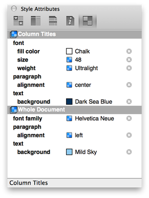 Verifying the Column Titles styles in the Style Attributes inspector