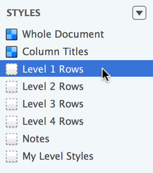 Select Level 1 Rows in the Styles pane of the sidebar