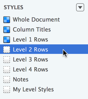 Select Level 2 Rows in the Styles pane of the sidebar