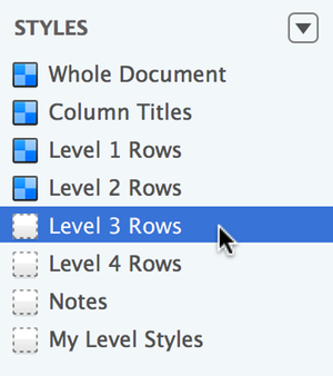 Select Level 3 Rows in the Styles pane of the sidebar