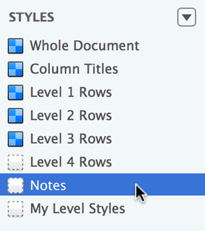 Select Notes in the Styles pane of the sidebar