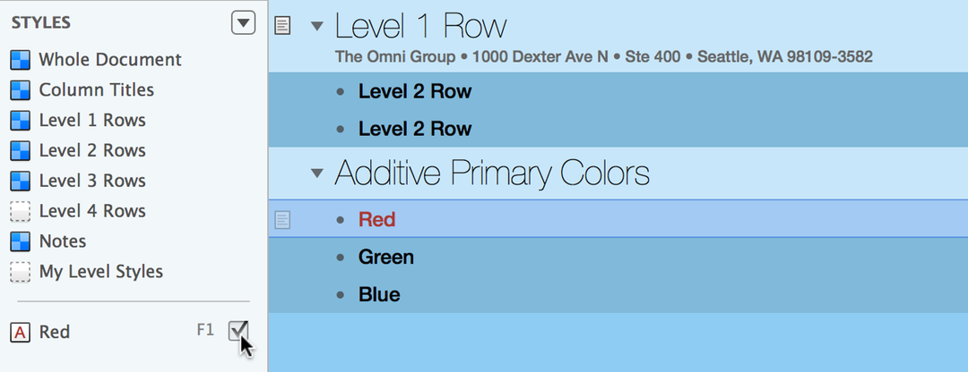 Apply the Red style to the row