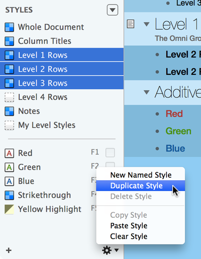Select Copy Style from the Action menu