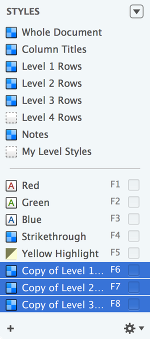 The duplicated Level styles now show up at the bottom of the named styles section