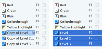 The renamed Level styles