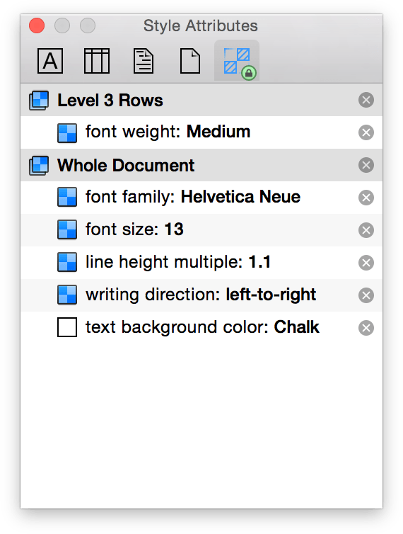 The style properties of Level 3 Rows, as shown in the Style Attributes inspector