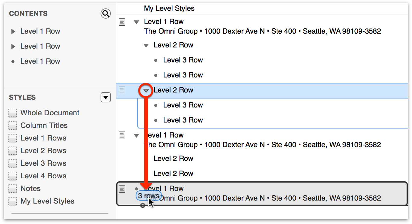 Drag and drop rows to relocate them within your document